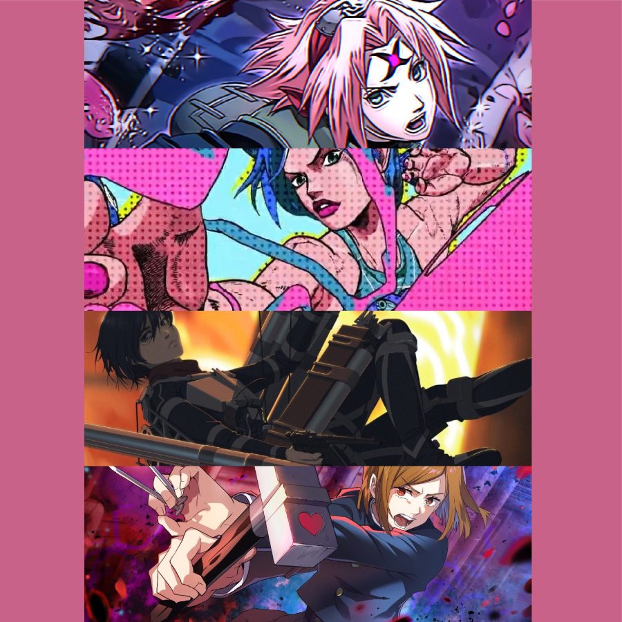 Pictured above, Sakura Haruno, Jolyne Kujo, Mikasa Ackerman, and Nobara Kugisaki. 