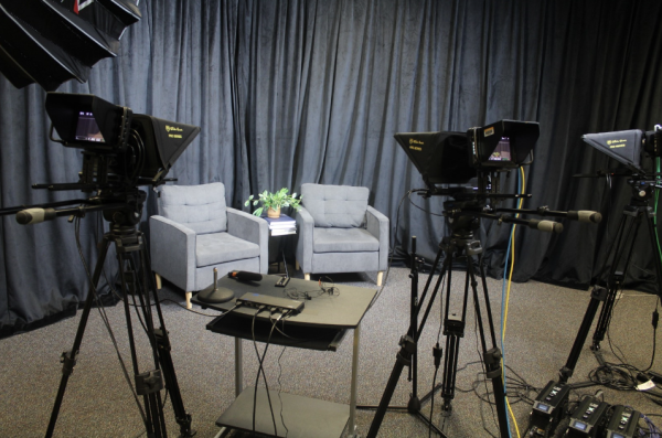 A photo of the PTHSTV Room at Patriot High School.