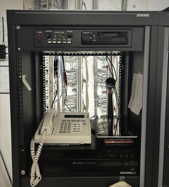 The image above shows the loudspeaker system in Patriot High School’s control room, where the hallway music is controlled. 