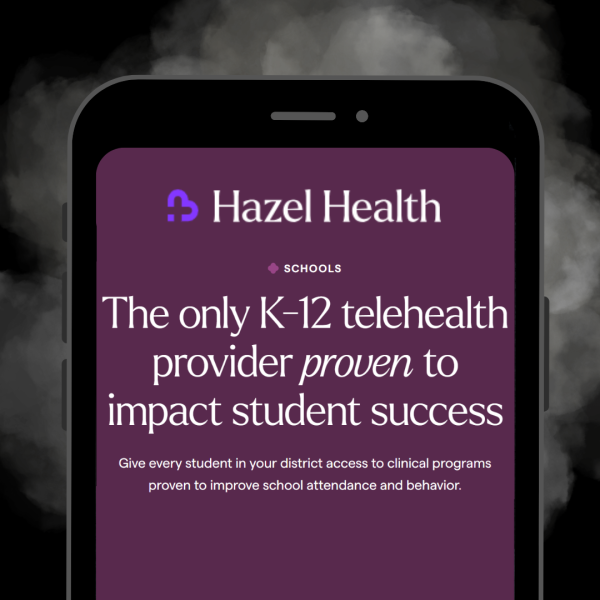 Illustration of Hazel Health homepage on phone screen. Graphic made by Sarah Rashid.