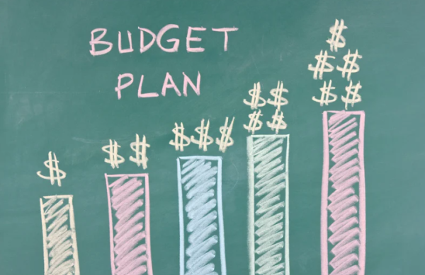 Canva graphic shows a chalkboard estimating budget plans.