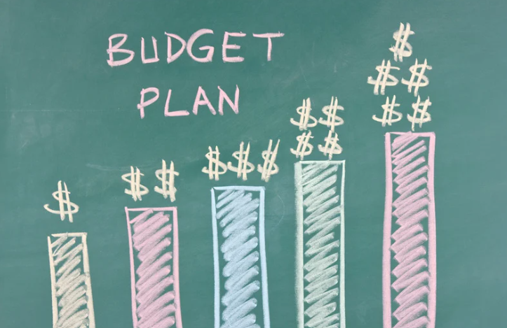 Canva graphic shows a chalkboard estimating budget plans.